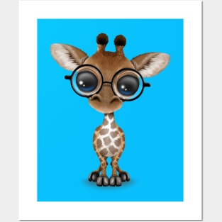 Cute Curious Baby Giraffe Wearing Glasses Posters and Art